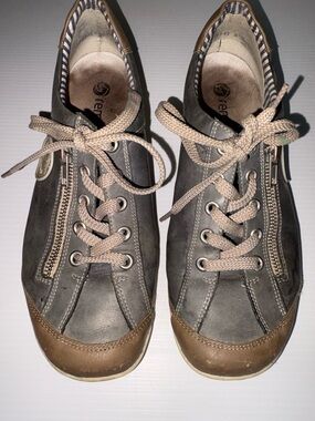 Remonte Leather Side Zip Lace Up Sneakers Charcoal Gray Brown EU 40 US 8.5-9